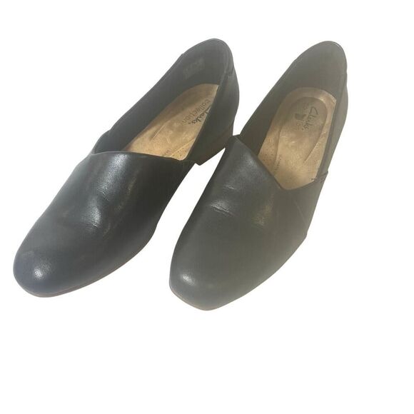 Clarks Collection Womens Sz 10 M Comfort Casual Black Leather Slip On Flats Shoe - Picture 3 of 11